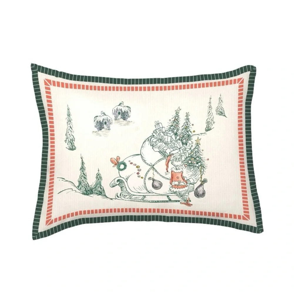 The Grinch Twin Quilt & Sham Classic Christmas Holiday Bedding White Green Red**